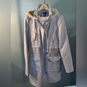 Long Tall Sally Light Gray Utility Jacket with Fur Hood